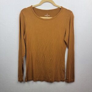 Fuinloth Women's Crewneck Basic Long Sleeve Shirt Golden Size M
